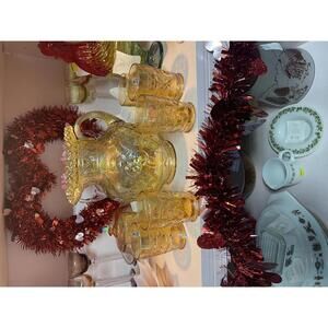 Vintage Fenton Marigold Carnival Glass Pitcher with 6 Glasses Water Set